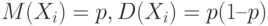 M(X_i)=p, D(X_i)=p(1–p)