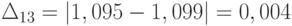 \Delta_{13} = \left | 1,095-1,099  \right | = 0,004