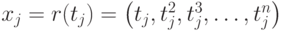 x_j=r(t_j)=\left(t_j,t_j^2,t_j^3,\ldots,t_j^n\right)