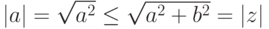 |a|=\sqrt{a^2} \leq \sqrt{a^2+b^2}=|z|