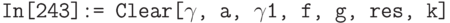 \tt
In[243]:= Clear[$\gamma$, a, $\gamma$1, f, g, res, k]