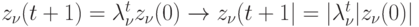 z_{\nu}(t+1)=\lambda_{\nu}^t z_{\nu}(0)\to {z_{\nu}(t+1|=|\lambda_{\nu}^t|{z_{\nu}(0)|