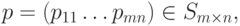 p = (p_{11}\dots p_{mn}) \in  S_{m \times n},