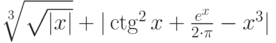 \sqrt[3]{\sqrt{|x |}} + | \ctg^2 x +\frac{e^x}{ 2\cdot \pi} - x^3 |