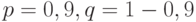 $p=0,9,q=1-0,9$