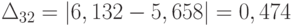 \Delta_{32} = \left | 6,132-5,658\right |  = 0,474