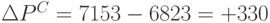 \Delta P^C = 7 153 - 6 823 = +330