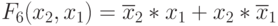 F_6(x_2,x_1) = \overline{x}_2 * x_1 + x_{2} *\overline{x}_1