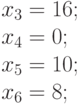 x_3=16;\
x_4=0;\
x_5=10;\
x_6=8;