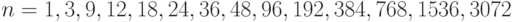 n = 1, 3, 9, 12, 18, 24, 36, 48, 96, 192, 384, 768, 1536, 3072