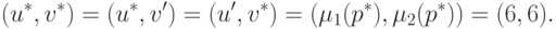 (u^\ast, v^\ast) = (u^\ast, v') = (u', v^\ast) = (\mu_1(p^\ast),\mu_2(p^\ast)) = (6,6).