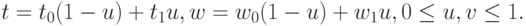 t = t_0(1-u)+t_1u, w = w_0(1 - u) + w_1u, 0 \le u, v \le  1.