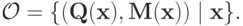 \mathcal O =\{\vphantom{1^2_3}(\mathbf Q(\mathbf x),\mathbf M(\mathbf x))\mid \mathbf x\}.