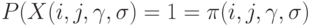 P(X(i,j, \gamma, \sigma)=1=\pi (i, j, \gamma, \sigma)