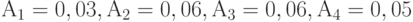 А_1 = 0,03, А_2 = 0,06, А_3=  0,06, А_4 = 0,05