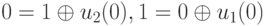 0=1 \oplus u_2(0), 1=0 \oplus u_1(0)