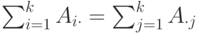 \sum_{i=1}^k A_{i \cdot}=\sum_{j=1}^k A_{\cdot j}