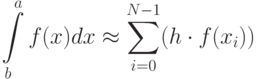 $\int\limits_b^a f(x) dx \approx \sum\limits_{i=0}^{N-1}(h\cdot f(x_i)) $