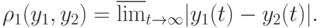 \rho_{1}( y _{1}, y _{2})  = \overline{\lim}\limits_{t\to\infty} | y _{1}( t )-y _{2} ( t )|.