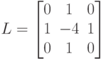 L=\begin{bmatrix}
0 & 1 & 0 \\
1 & -4 & 1 \\
0 & 1 & 0
\end{bmatrix}