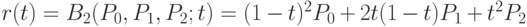 r(t) = B_2(P_0, P_1, P_2; t) = (1 - t)^2P_0 + 2t(1 - t)P_1 + t^2P_2