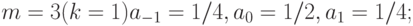 m = 3 (k = 1) a_{-1} = 1/4, a_{0 }= 1/2, a_{1 }= 1/4;