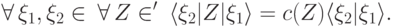 \forall\,\ket{\xi_1},\ket{\xi_2}\in\calM\: \forall\, Z\in\calE'\: \langle \xi_2|Z|\xi_1\rangle = c(Z)\langle \xi_2|\xi_1\rangle.