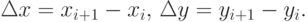 \Delta x = x_{i+1}-x_i,\, \Delta y =y_{i+1}-y_i.