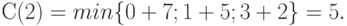 С(2) = min \{0 + 7 ; 1 + 5 ; 3 + 2\} = 5.