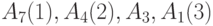 A_7(1), A_4(2), A_3, A_1(3)