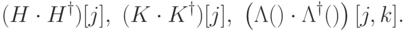 (H\cdot H^\dagger)[j],\ (K\cdot K^\dagger)[j],\ \left(\Lambda(\sx)\cdot\Lambda^\dagger(\sx)\right)[j,k].