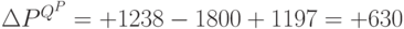 \Delta P^{Q^P} = +1 238 - 1 800 + 1 197 = +630