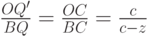 \frac{OQ'}{BQ}=\frac{OC}{BC}=\frac{c}{c-z}