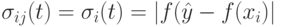 \sigma_{ij}(t)=\sigma_i(t)=|f(\hat{y}-f(x_i)|