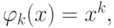 \varphi_k (x) = x^k,