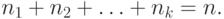 n_1  + n_2  + \ldots  + n_k  =
n.