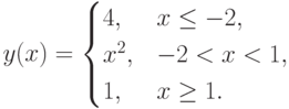 y(x) = \begin{cases}
4,   & x \le -2, \\
x^2, & -2 < x < 1, \\
1,   & x \ge 1.
\end{cases}