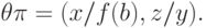 \eq*{
\ta \pi = (x/f(b), z/y).
}