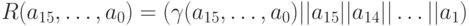 R(a_{15}, \ldots, a_0)=(\gamma(a_{15}, \ldots, a_0) || a_{15} || a_{14} || \ldots || a_1)