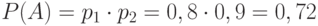 $P(A)= p_{1} \cdot p_{2} = 0,8 \cdot 0,9 = 0,72$