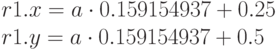 r1.x = a \cdot 0.159154937 + 0.25\\
r1.y = a \cdot 0.159154937 + 0.5
