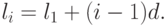 l_i  = l_1  + (i - 1)d.